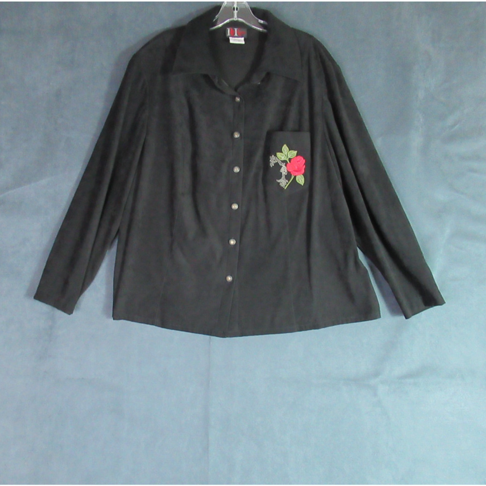 Vintage R&K Originals Shirt Womens 20W Black Rose Long Sleeve Button Up Western